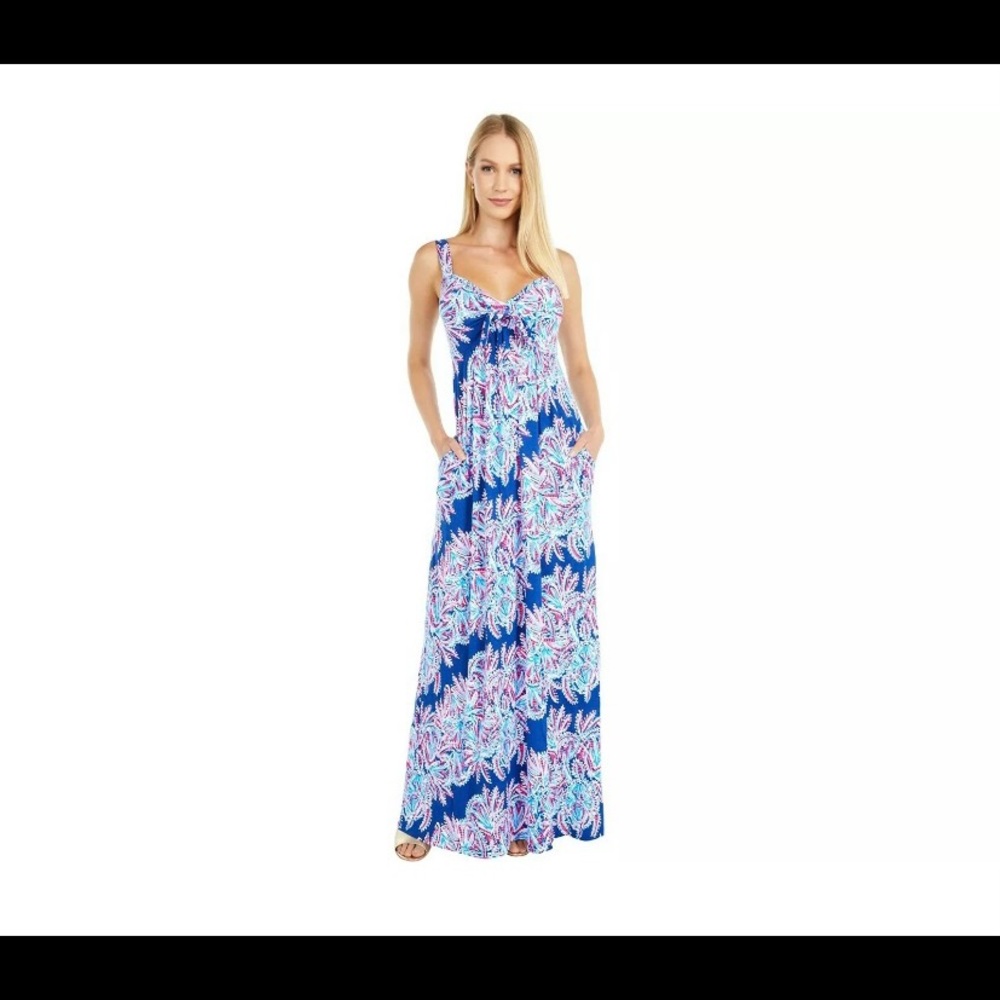 Lilly Pulitzer Blue Scoop Neck Sleeveless Maxi Sundress